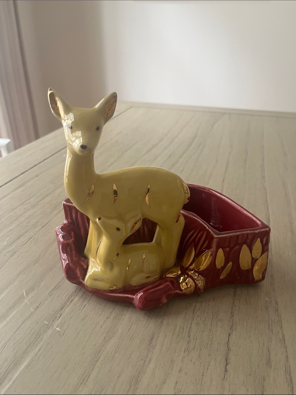 Yellow and Red Ceramic Deer Planter - Shawnee, made in the USA